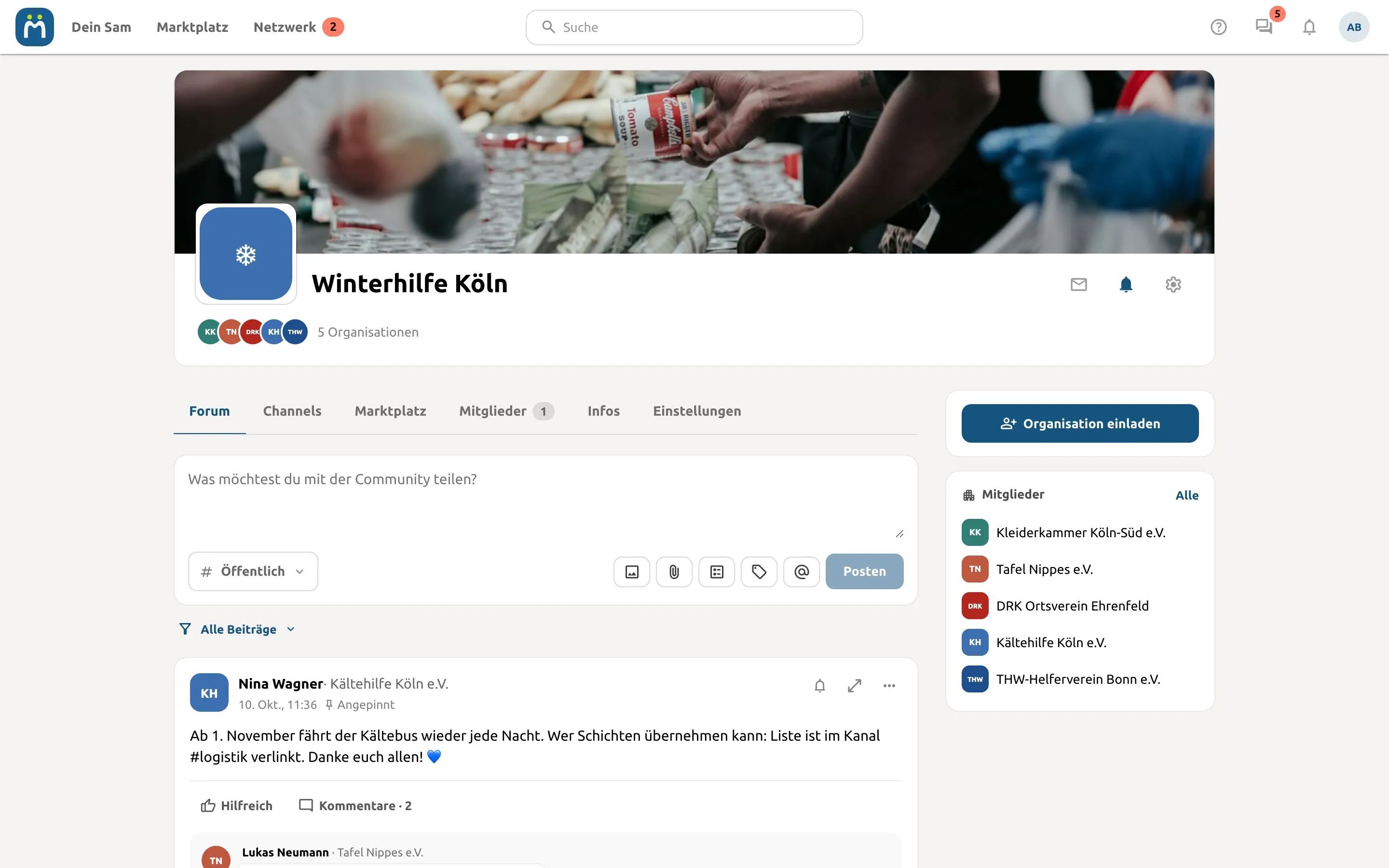 Communities: Ansicht in der HelloSAM-App