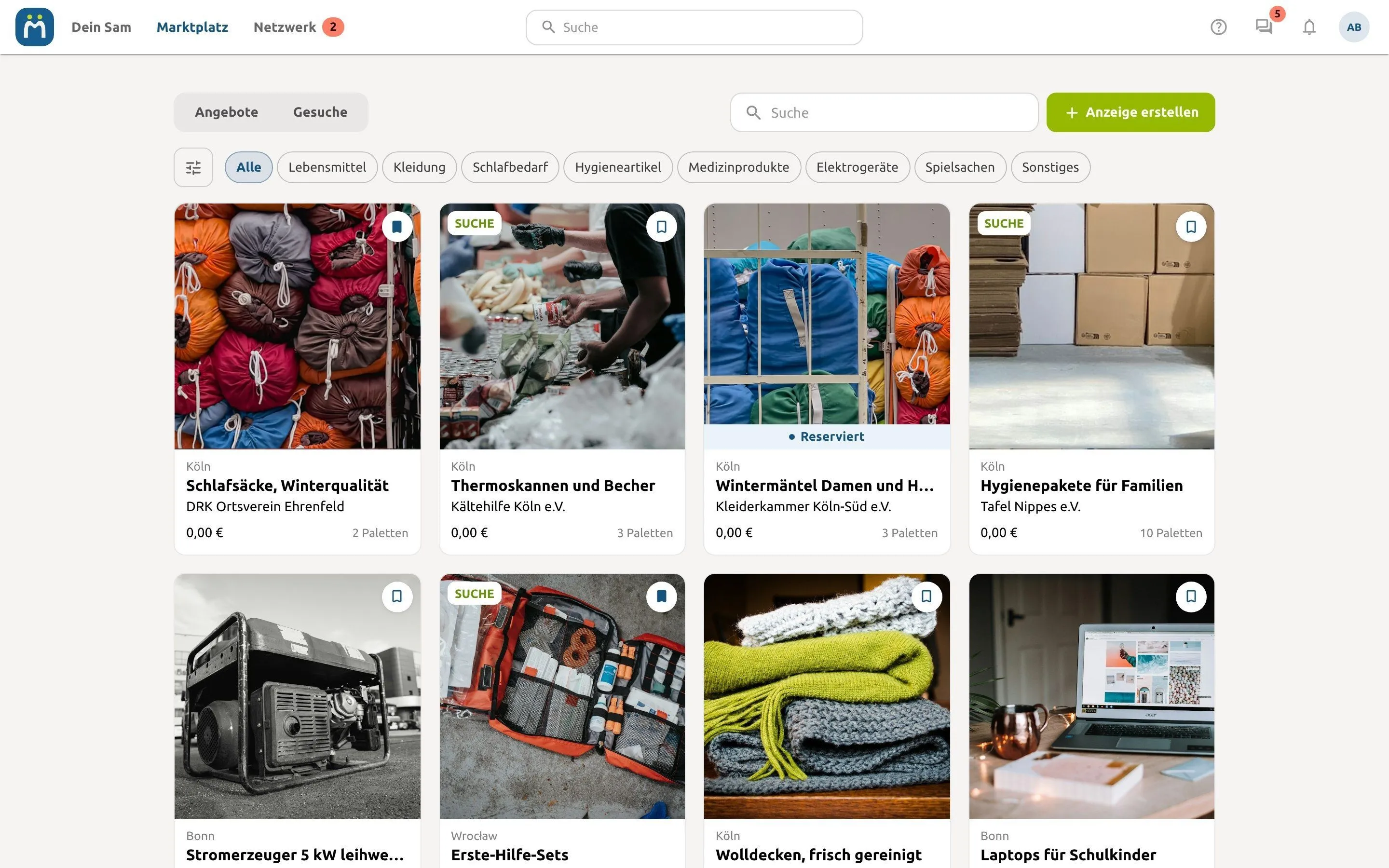 Marktplatz: Ansicht in der HelloSAM-App