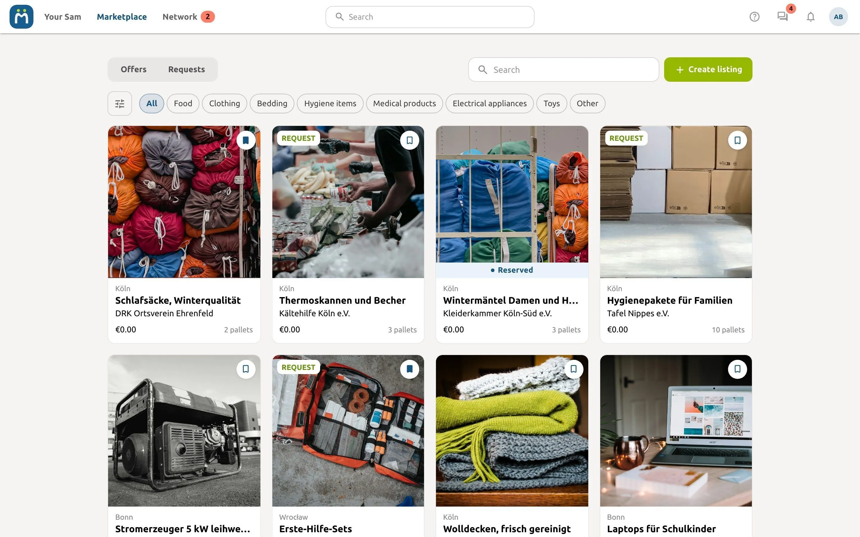 Marketplace: view in the HelloSAM app