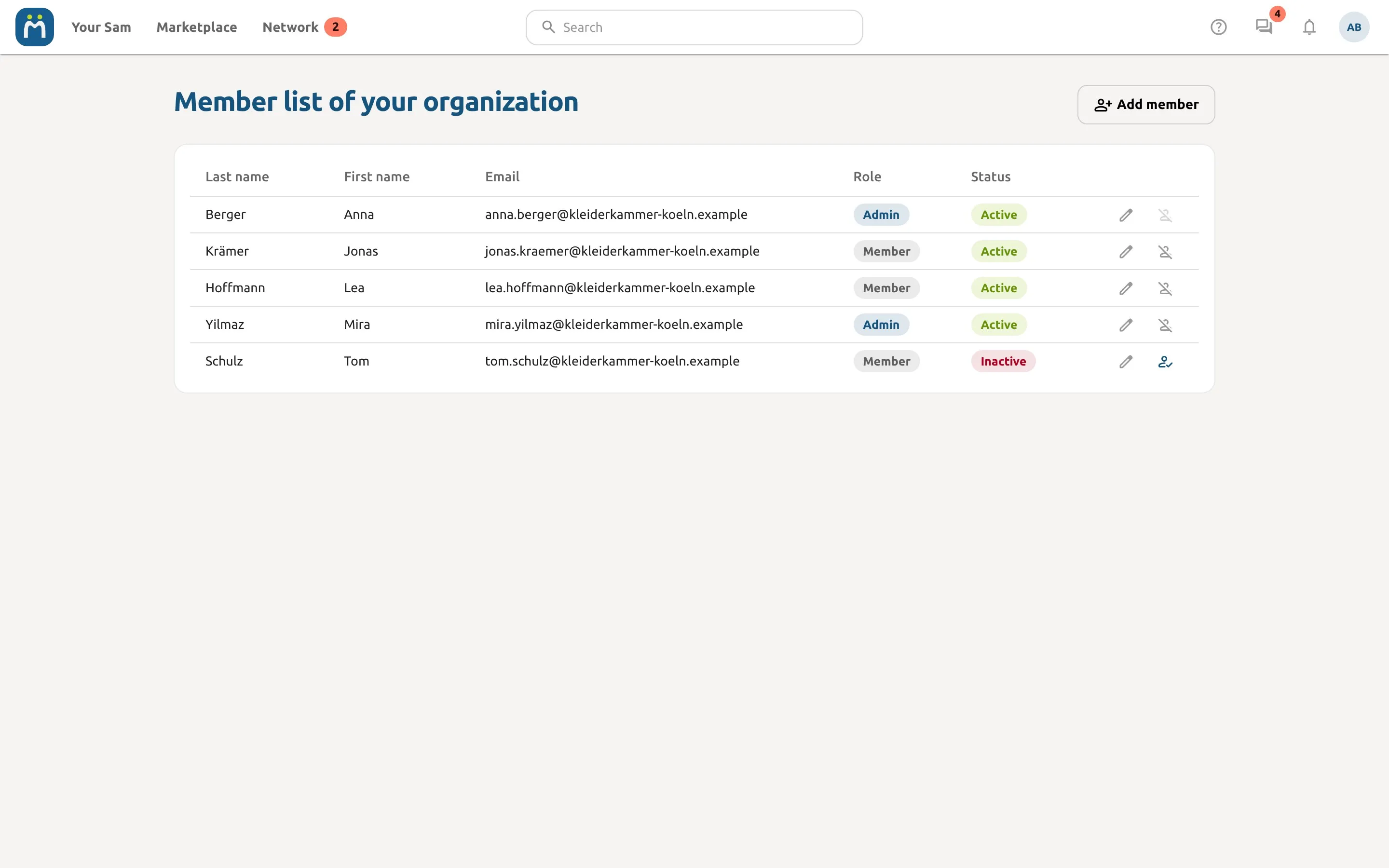 Administration: view in the HelloSAM app