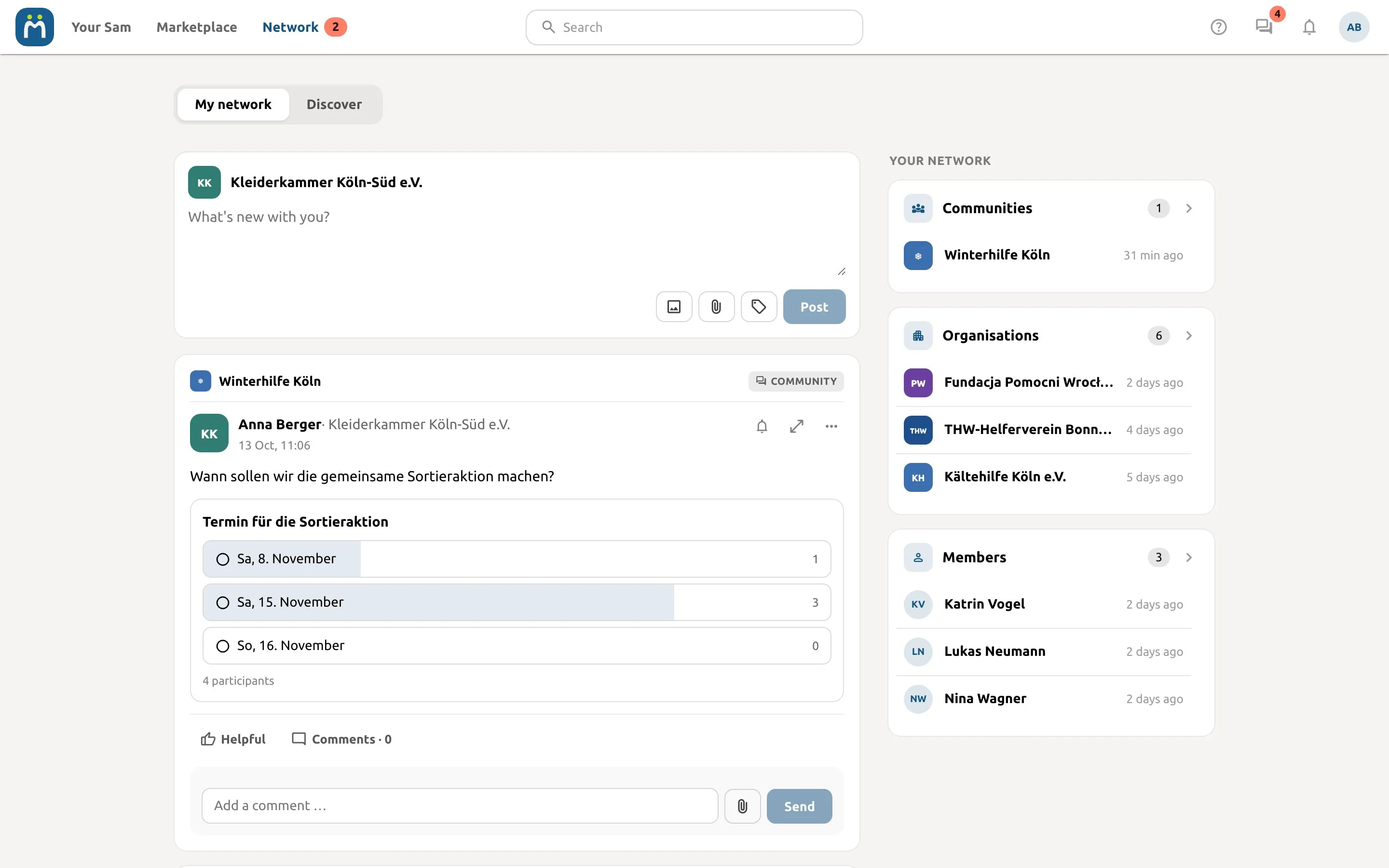 Network: view in the HelloSAM app